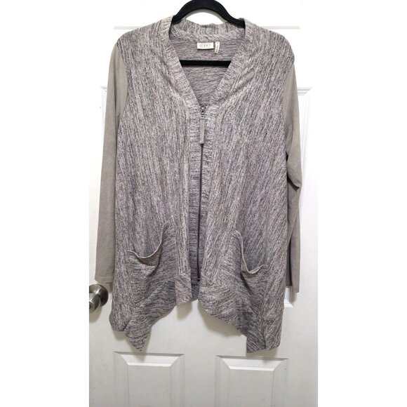 Logo by Lori Goldstein Women's Heather Gray Faux Suede Sleeve Cardigan Asymmetri - Picture 2 of 8